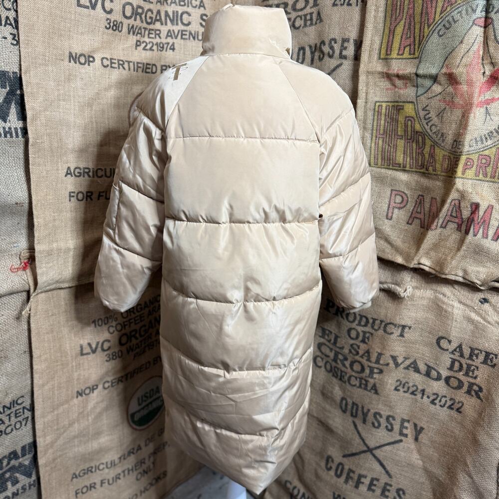 Toast Society Long Puffer Coat Jacket Womens S Oversized Beige Full Zip Snap - Picture 3 of 8
